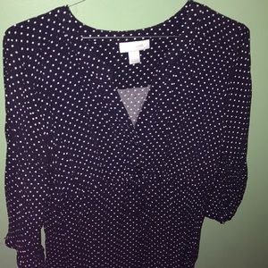 Navy blue polka dot maternity top